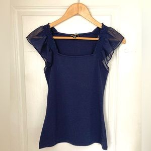 Express Navy Blue Flutter Chiffon Sleeve Cotton Modal Top Size XS